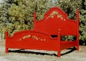 alder-arch headboard & footboard-red paint finish with leaf motif