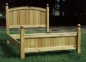 pine-arched headboard with spruce panels-finials-queen