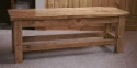 pine-bench with stretchers-distressed