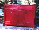 alder-2 drawers-4 doors-distressed red finish
