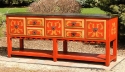 mahogany - 7 drawers - shelf - gesso finish - steel top