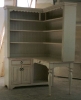 alder - turned legs -   L shape - 2 door - 1 drawer cabinet - upper bookcase - paint finish