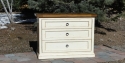 3 drawer chest - distressed white paint finish - stained top