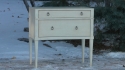 paint & glaze finish - 2 drawers - curved drawer front - tapered legs
