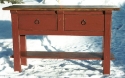 alder - 2 drawers - shelf - distressed red paint finish