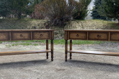alder - dueling sofa tables - 3 drawers - turned legs - lower shelf